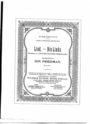 Friedman - 2 Transcriptions for Piano - 1. Romance, 'Die Lind', Backer-Grøndahl (Op. 23 No. 1)