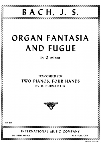 Bach - Prelude (Fantasia) and Fugue in G minor, BWV 542 ("Great") - For 2 Pianos (Burmeister) - Score