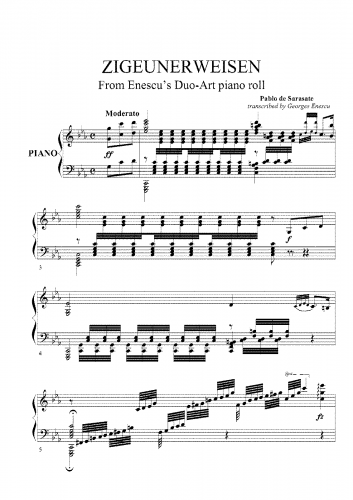 Sarasate - Zigeunerweisen, Op. 20 - For Piano solo (Enescu) - Score