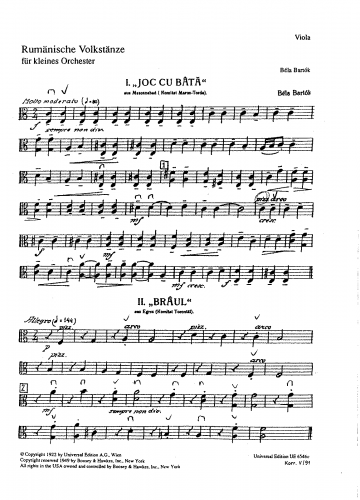 Bartók - Román népi táncok, zenekarra - Violas