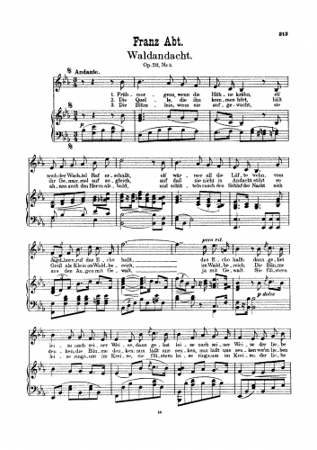Abt - 5 Lieder for Mezzo or Alto - 3. Waldandacht (E♭ major, different piano part)