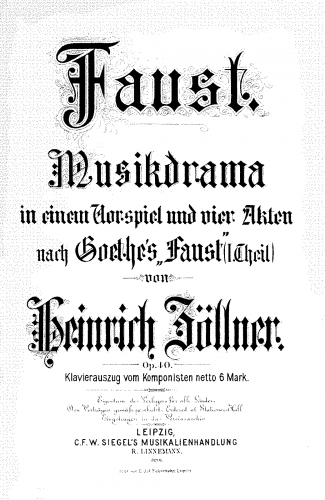 Zöllner - Faust, Op. 40 - Vocal Score - Score