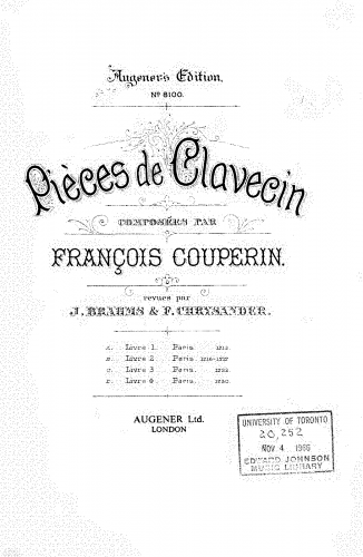 Couperin - Quatrième Livre de Pièces de Clavecin - Keyboard Scores - Score