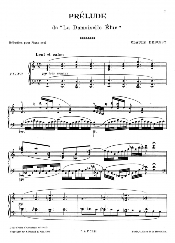 Debussy - La damoiselle élue - Prélude For Piano solo - Score