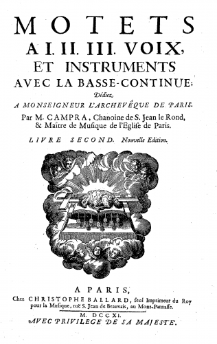 Campra - Motets a I, II et III, et intruments voix avec la Basse-Continue (Livre Second) - Score