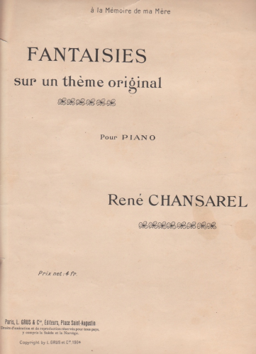 Chansarel - Fantaisies sur un Thème original - Score