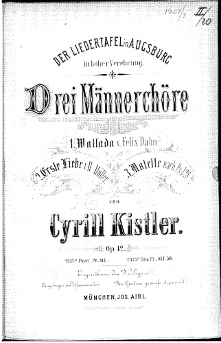 Kistler - 3 Männerchöre - Score