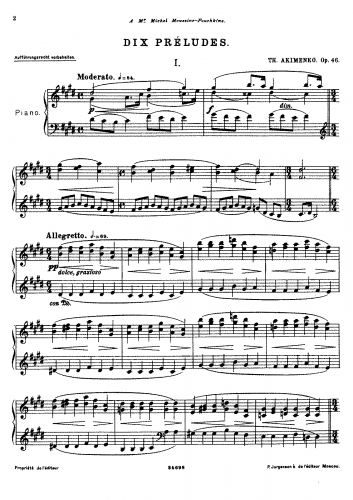 Akimenko - Dix Preludes - Score
