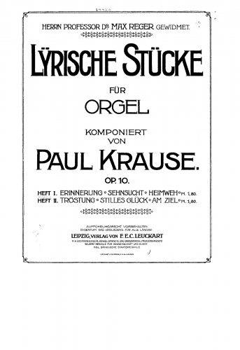 Krause - Lyrische Stücke, Op. 10 - Score