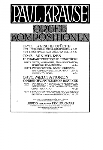 Krause - Meditationen, Op. 20 - Score