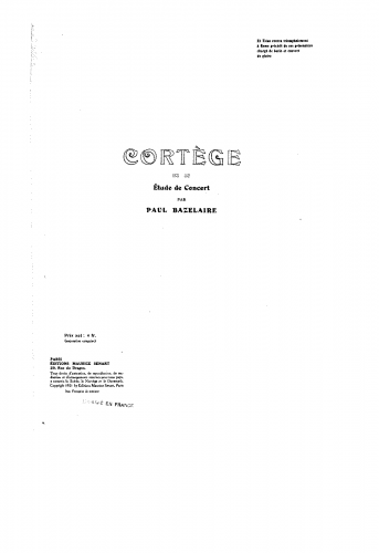 Bazelaire - Cortège, Op. 101 - Score