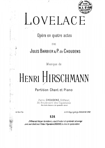 Hirschmann - Lovelace - Vocal Score - Score