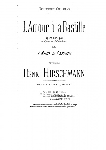 Hirschmann - L'amour à la Bastille - Vocal Score - Score