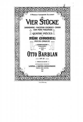 Barblan - 4 Stücke für Orgel, Op. 21 - Score