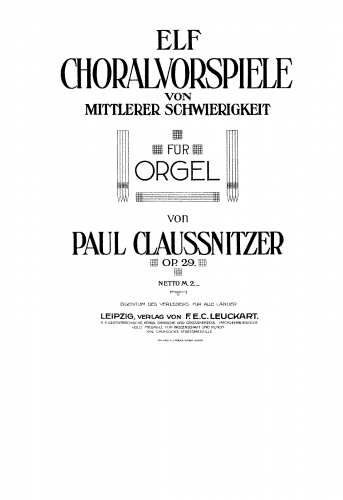 Claußnitzer - 11 Choralvorspiele, Op. 29 - Score