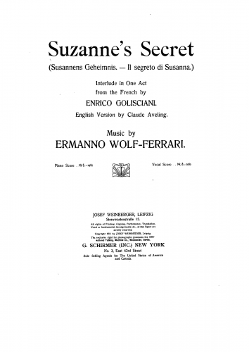 Wolf-Ferrari - Il segreto di Susanna - Vocal Score - Score