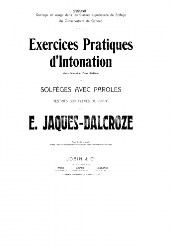 Jaques-Dalcroze - Exercices pratiques d'intonation - Score