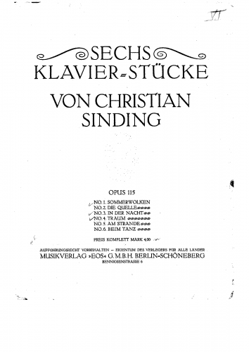 Sinding - 6 Klavierstücke, Op. 115 - Score