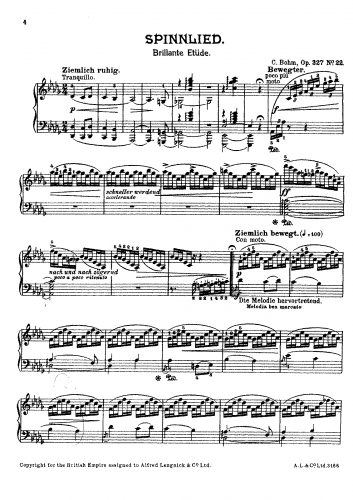 Bohm - Salon-Kompositionen - Piano Score - No. 22. Spinnlied, Brillante Etüde
