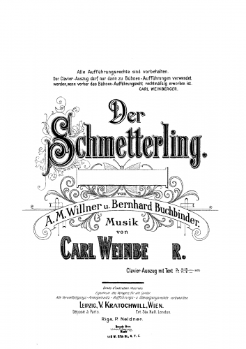 Weinberger - Der Schmetterling - Vocal Score - Score