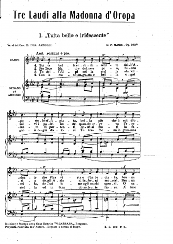 Magri - Tre Laudi alla Madonna di Oropa - Score