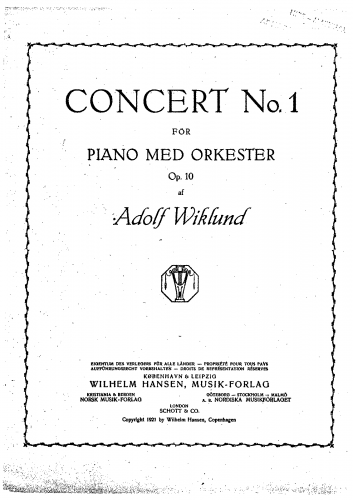 Wiklund - Piano Concerto No. 1 - For 2 Pianos - Score