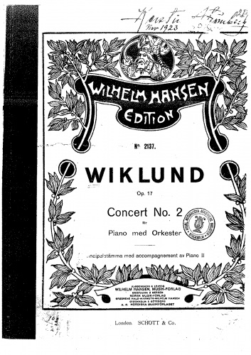 Wiklund - Piano Concerto No. 2 - For 2 Pianos - Score