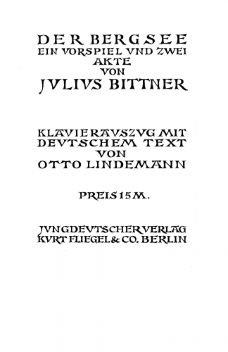 Bittner - Der Bergsee - Vocal Score - Score