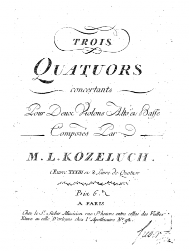Kozeluch - 3 String Quartets, Op. 33