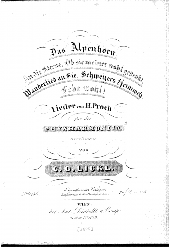 Proch - Das Alpenhorn, Op. 18 - For Voice and Physharmonica (Lickl) - Score