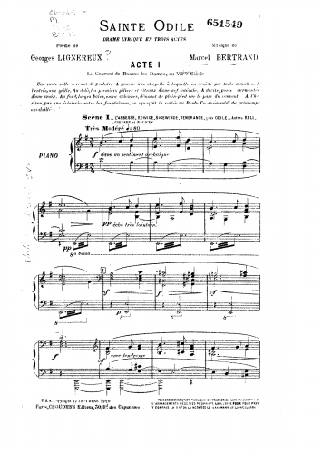 Bertrand - Sainte Odile - Vocal Score - Score