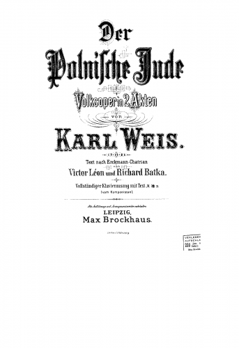 Weis - Der polnische Jude - Vocal Score - Score