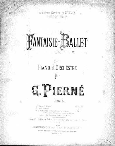 Pierné - Fantaisie-Ballet, Op. 6 - For 2 Pianos (Composer)