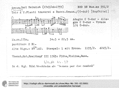 Graun - Trio Sonata in G major, WenG 97 - Score