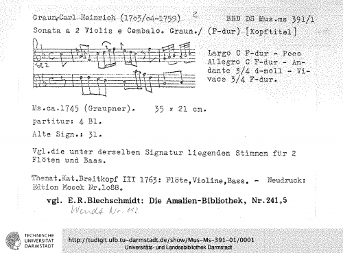 Graun - Trio Sonata in F major, WenG 112 - Score