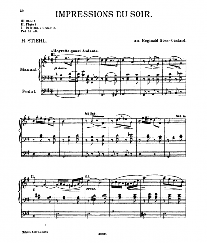 Stiehl - Impressions du Soir - For Organ solo (Goss-Custard) - Score