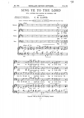 Lloyd - Sing Ye to the Lord - Score