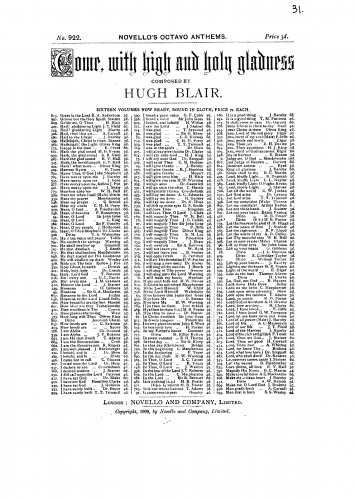 Blair - Come, with High and Holy Gladness - Vocal Score