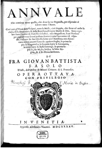 Fasolo - Annuale, Op. 8 - Score