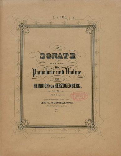 Herzogenberg - Violin Sonata No. 3 - Scores and Parts