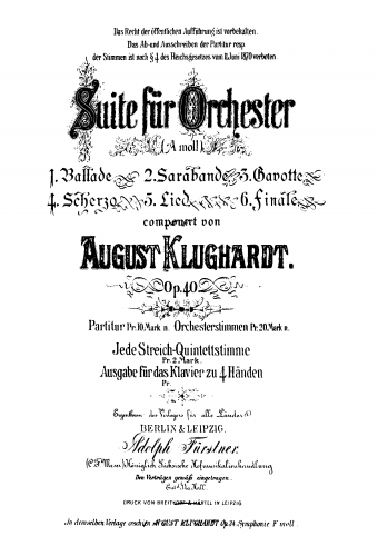 Klughardt - Suite für Orchester - Score