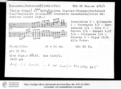 Graupner - Partita in C major, GWV 804 - Score
