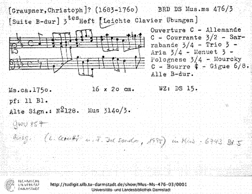 Graupner - Suite in B major, GWV 857 - Score