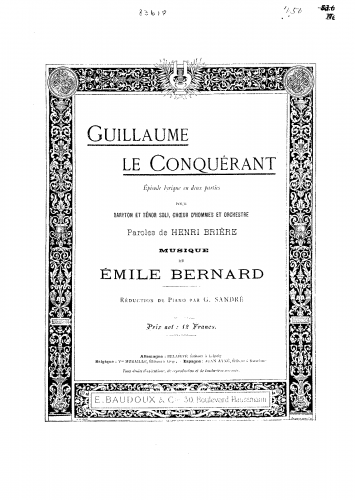 Bernard - Guillaume le Conquérant - Vocal Score - Score