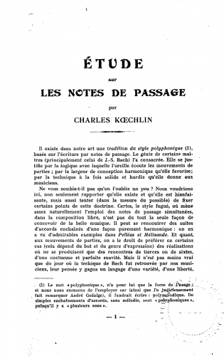 Koechlin - Ãtude sur les notes de passage - Complete Text