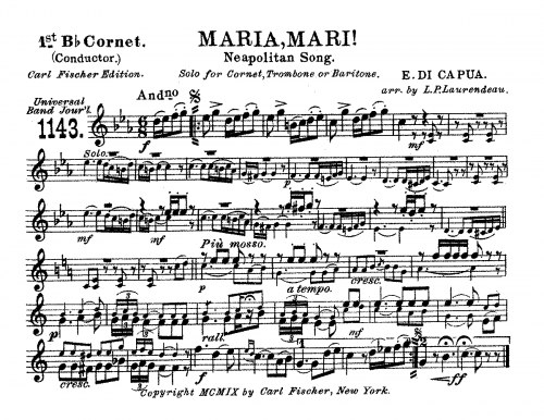Di Capua - Maria, Mari! - For Cornet and Wind Band (Laurendeau)