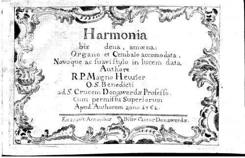 Heusler - Harmonia bis dena, amoena: Organo et Cembalo accomodata - Score