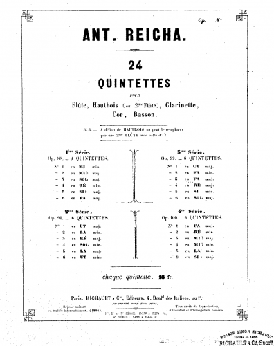 Reicha - Quintuor en Fà mineur, Op. 99 No. 2