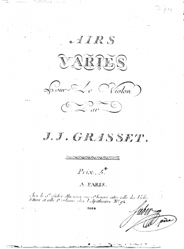 Grasset - 6 Airs Variés for 2 Violins - Score