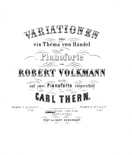 Volkmann - Variationen über ein Thema von Handel, Op. 26 - For 2 Pianos (Thern)